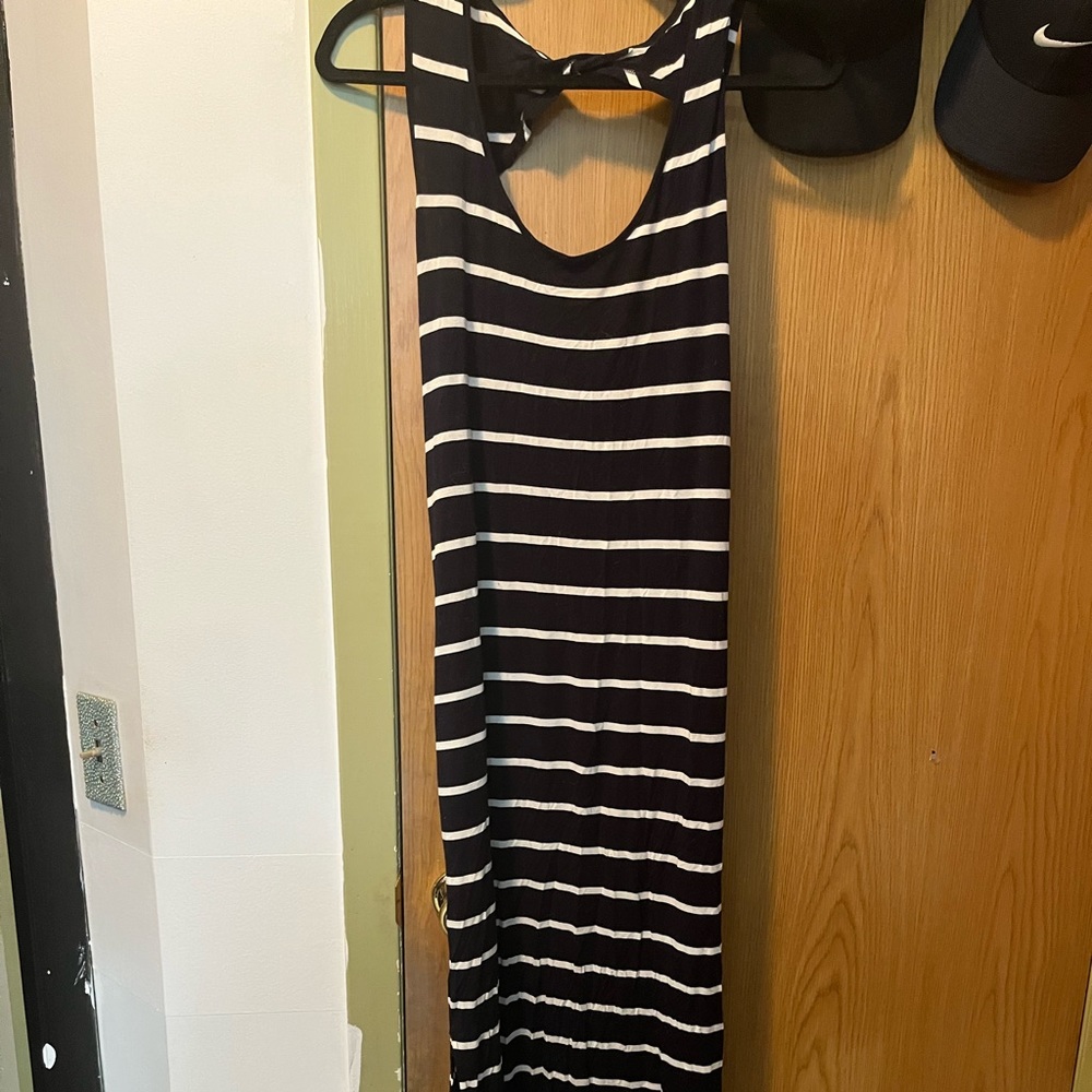 Navy Blue & White Striped Maxi Dress